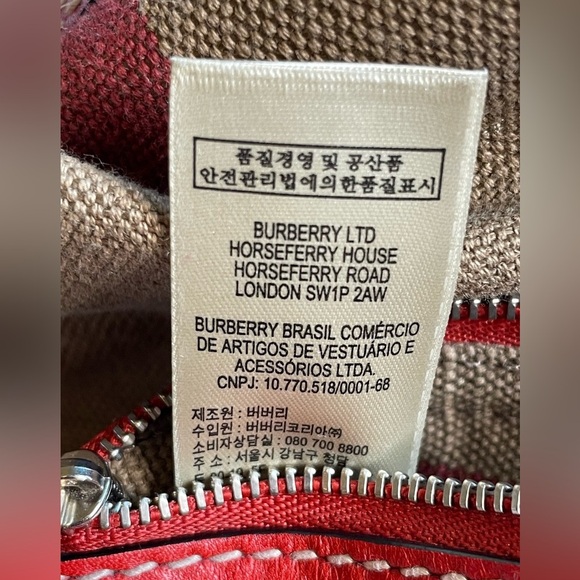 Burberry Maidstone Large Check Canvas Tote Bag Red Leather Trim - Picture 15 of 16